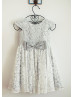 Gray Lace Cap Sleeves Decorative Bow Knee Length Flower Girl Dress 